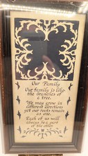 Scherenschnitte Family Framed Art Navy Blue Sealed In Plastic New Old Stock