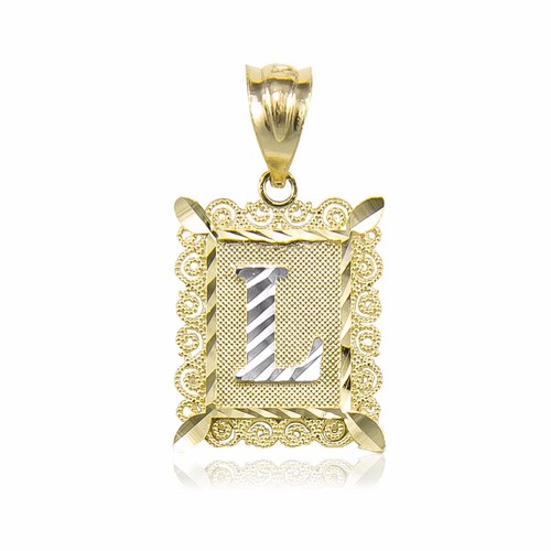 10K Solid Yellow Gold Initial Letter Plate Pendant Chain Necklace Set - A to Z - Picture 8 of 10