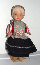 10" antique celluloid head Dutch Girl doll wooden shoes B71
