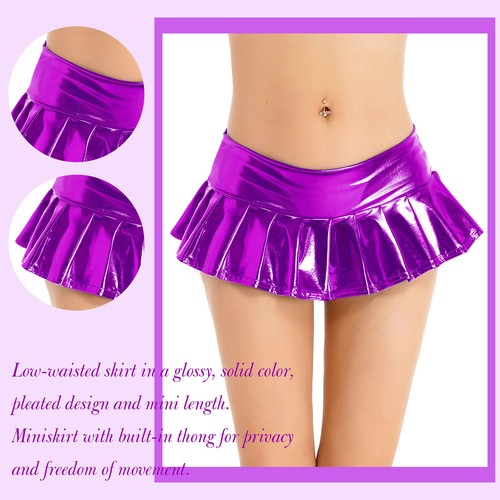 Sexy Damen-Dessous glänzend metallic niedrig erhoben Micro-Rock Rave gerüschter Minirock - Bild 27 von 126