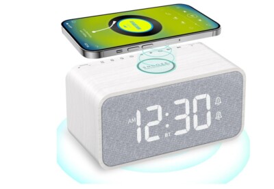 ANJANK Hölzerner Radiowecker Induktiver Ladestation 10W Bluetooth-Lautsprecher