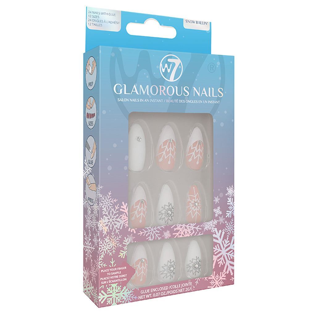 W7 Glamorous Nails - Snow Ballin' - Glue Enclosed Salon Press On False Nails