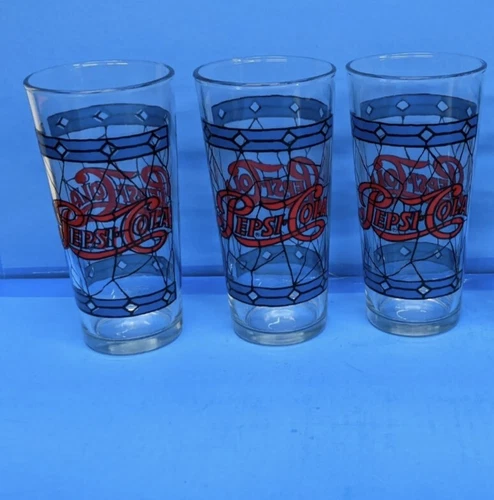 vintage pepsi Drinking glasses Tiffany Style Pre-owned  lot of 3