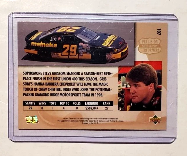 1996 Upper Deck Racing Precision Performers Steve Grissom (#107) Trading Card - Image 2 of 2