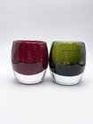 Candle Holder Tea Light Hand Blown Glass Made In Poland Red Green Set Of Two