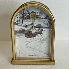 Vintage Howard Miller Table Clock Musical 645-460 Winter Sleigh Horses Works