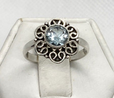 Faceted Blue Topaz Flower Gemstone Ring Size 6 Sterling Silver 925 Band 2.4g