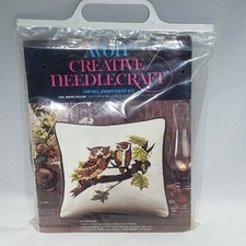 Vtg Avon Creative Needlecraft Crewel Embroidery Kit Owl Mates Pillow 14x14" 1973