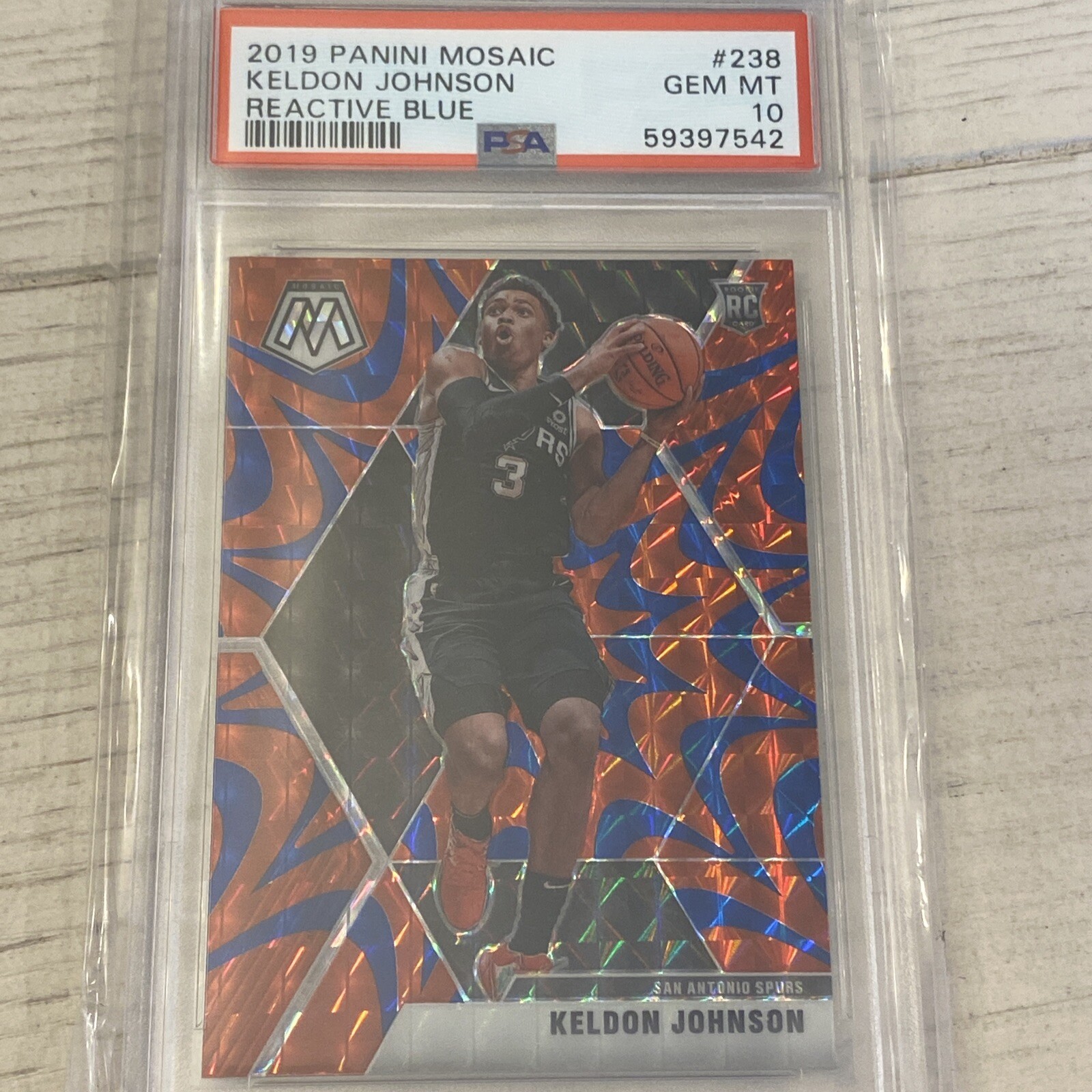 2019-20 Panini Mosaic Keldon Johnson Reactive Blue RC #238 PSA 10 SPURS