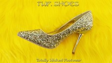 Appeal 20G Gold Glitter Pointy Toe 4" Metal High Stiletto Heels Shoes Pump 7- 15