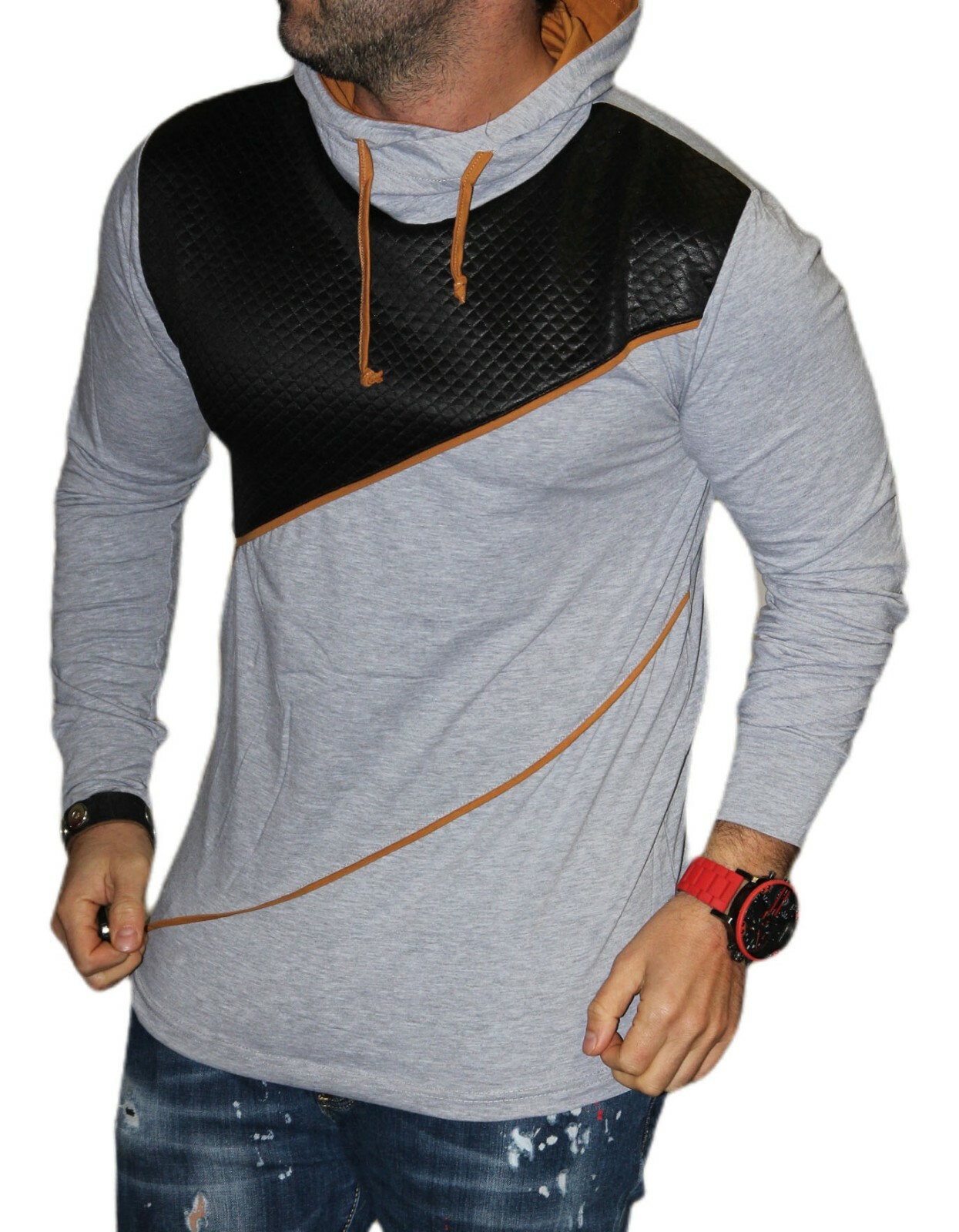 Mens long sleeve shirt sweater crew neck sweatshirt hoodie long shirt