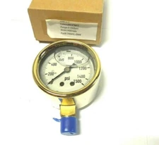 Pressure Gauge 2-1/2" Face Brass Case 0-1500 PSI 1/4" NPT Lower Filled U0009