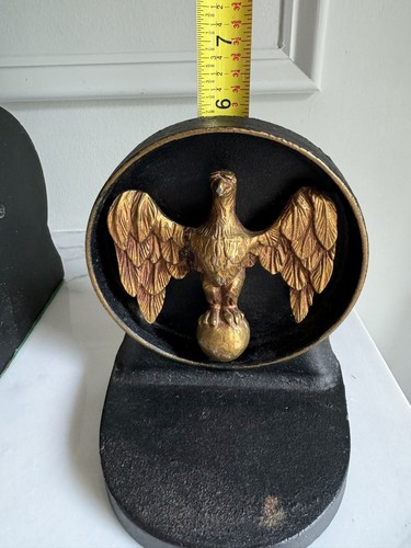 Pair of Vintage Cast Iron Golden Eagle Bird Round Bookends 5.75" tall - Picture 11 of 13