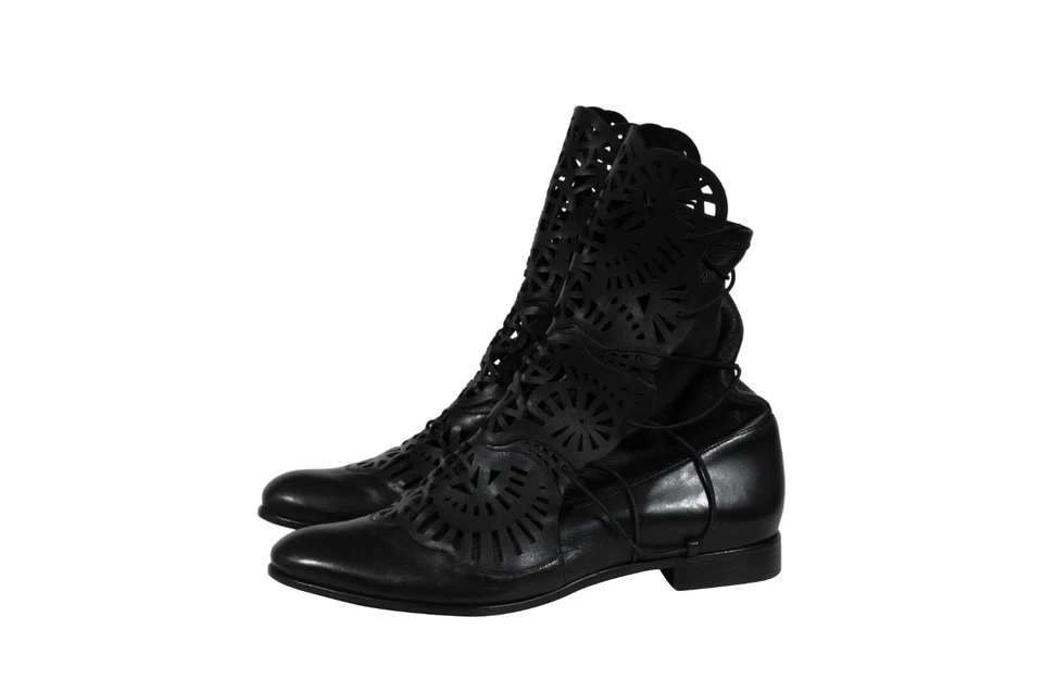 Alexandre Birman Mujeres Gladiador Bordado Cuero Botas EE. UU. 7,5 UE 37,5 Negro Foto 4 de 4