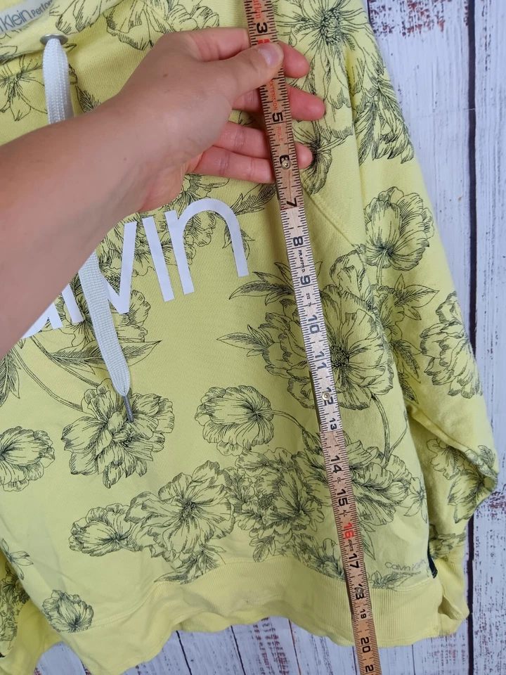 Calvin Klein Performance Fleece Hoodie Women's Large Green Floral Pullover  - Image 4 of 4