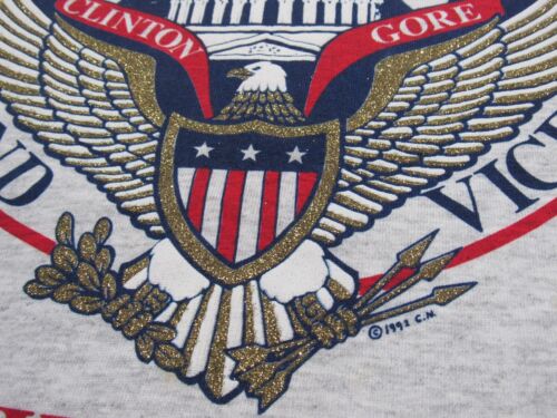Vtg 1993 CLINTON GORE Gold Glitter Print T-SHIRT Mens XL President Inauguration - Picture 3 of 12