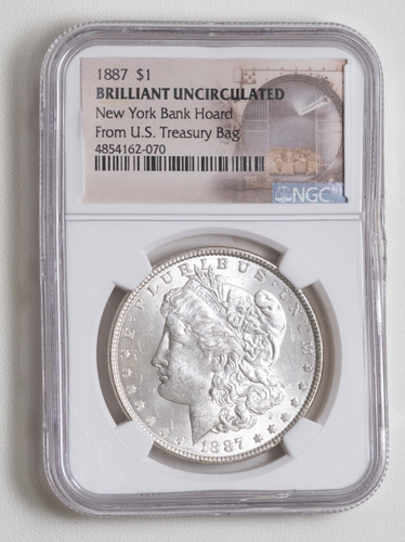 1887 Morgan Silver Dollar NGC Brillant Uncirculated New York Bank Hoard Treasury