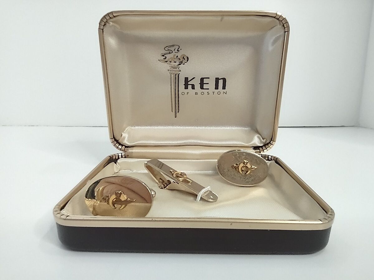 Vintage Ken of Boston Shriners Cufflinks Tie Bar Set Gold Vintage Ken of Boston Shriners Cufflinks Tie Bar Set Gold