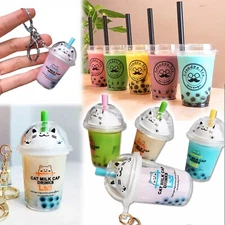 Boba Milk Tea Keychain Cat Milk Cap Series (Moving Liquid and Boba)