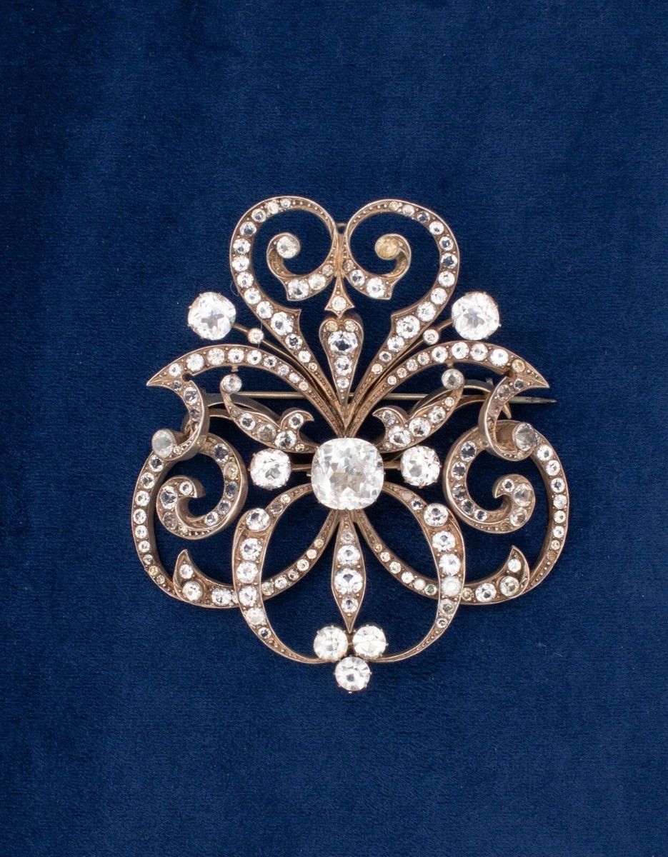 FRANCE 1830 GEORGIAN RARE OVERSIZED BROOCH IN STERLING WITH QUARTZ