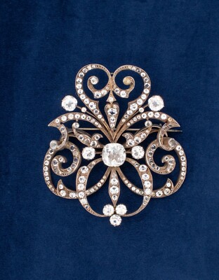 FRANCE 1830 GEORGIAN RARE OVERSIZED BROOCH IN STERLING WITH QUARTZ PASTE 