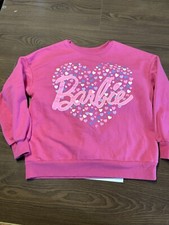 New Girls Barbie Sweatshirt Size XL 14 16 Pink Long Sleeve Barbie Hearts