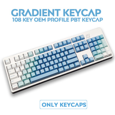 White Blue Gradient Theme Keycap OEM Profile PBT 108 Key Dye-sub for Cherry MX