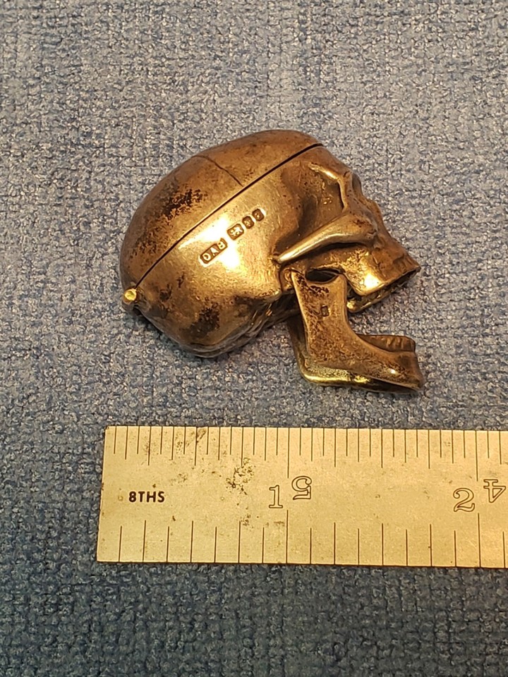 David A. Bowles DAB English Sterling Silver Skull Match Safe or Vesta