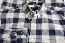J. Crew Oxford Gray Navy Blue Big Check Plaid Cotton Slim Button Up Shirt Sz M