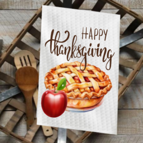 Brown Dish Towel Kitchen Fall Thanksgiving Decor 16x24 Apple Pie Waffle Weave - 第 1/5 張圖片
