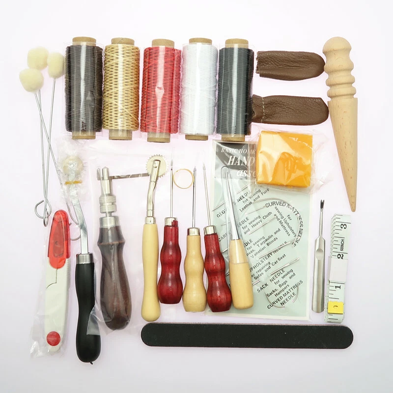 21pcs/set Leather Craft Hand Tools Kit Working Saddle Making Bag Tools  Sewing