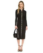 Michael Kors Women's Faux-Leather Trim Midi Dress Black Size XS MSRP $155