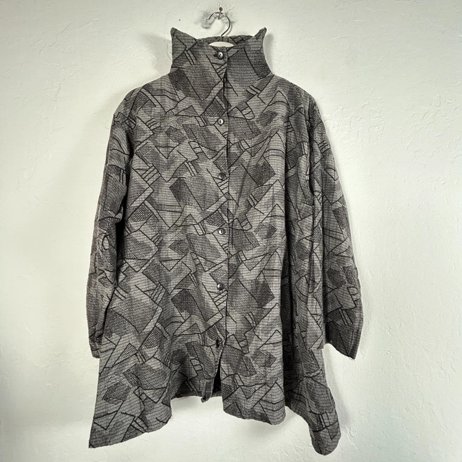 ITEMZ Chris Baumgartner Womens Lagenlook Coat Poncho Gray Geometric Art Wear OS