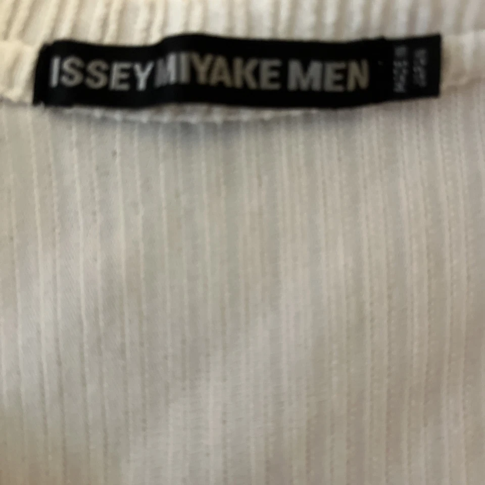 Issey Miyake мужчин белый заправленный полоски коротким рукавом плиссированные рубашка размер 2 / M, ярлыки - Изображение 2 из 4