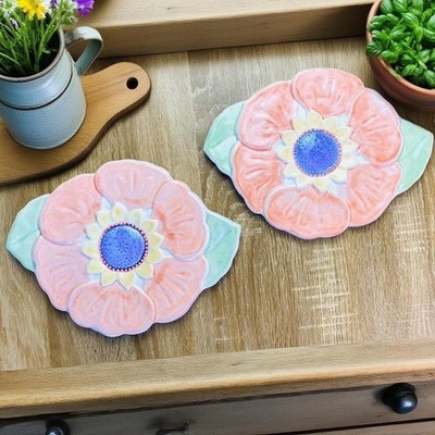 Vintage Portfolio Pfaltzgraff Set Of (2) Dahlia Floral Trivets Home Decor