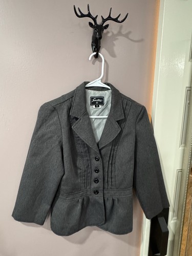 Sweet Suit Women's Dark Gray Texture Pleated Blazer Jacket Size -6