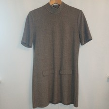 BNWT Zara dress brown large uk 14 16 Mini autumn Short Round Neck 