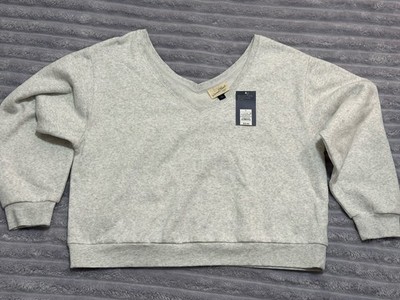 Universal Thread Women's V-Neck Fleece Pullover Sweatshirt Heather Gray L