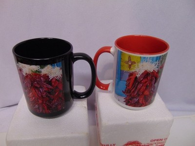 Pair of Orca Castings red chili Peppers coffee mugs with handle Red & Black 4.5''