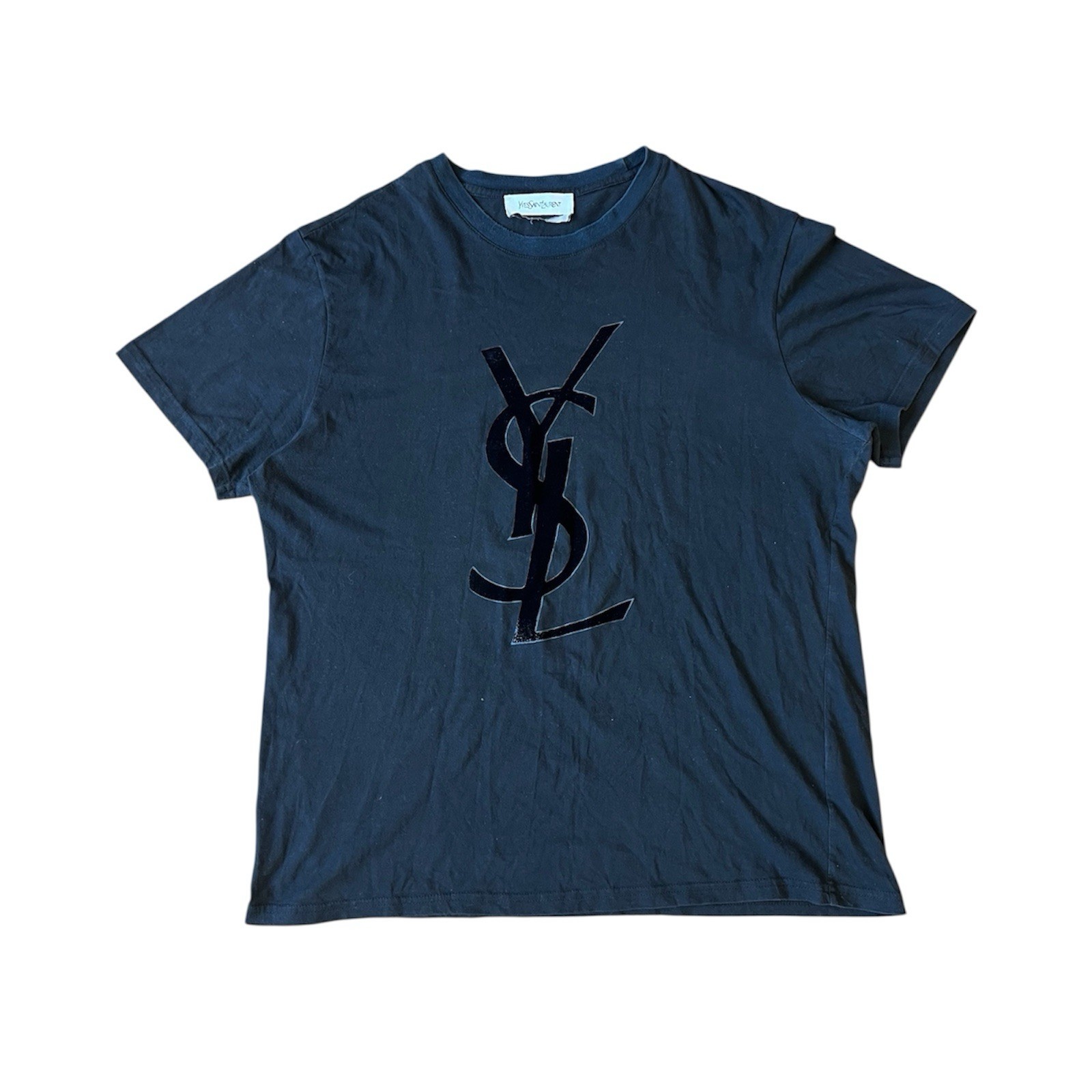 MOLTO RARO! T SHIRT YVES SAINT LAURENT RIVE GAUCHE LOGO VELLUTO NERO COTONE TAGLIA XL