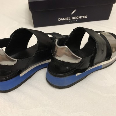 Daniel Hechter Damen Leder-Sandalen, Schwarz/Metallic, Gr. 39 mit Schuhkarton