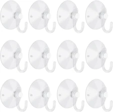 12pcs Small Clear Suction Cups with Hooks 1.2 Inch for Glass Window and Decor
