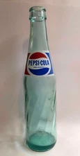 VTG 10 OZ LIGHT BLUE GLASS SODA BOTTLE / PEPSI COLA / DOMINICAN REPUBLIC #1