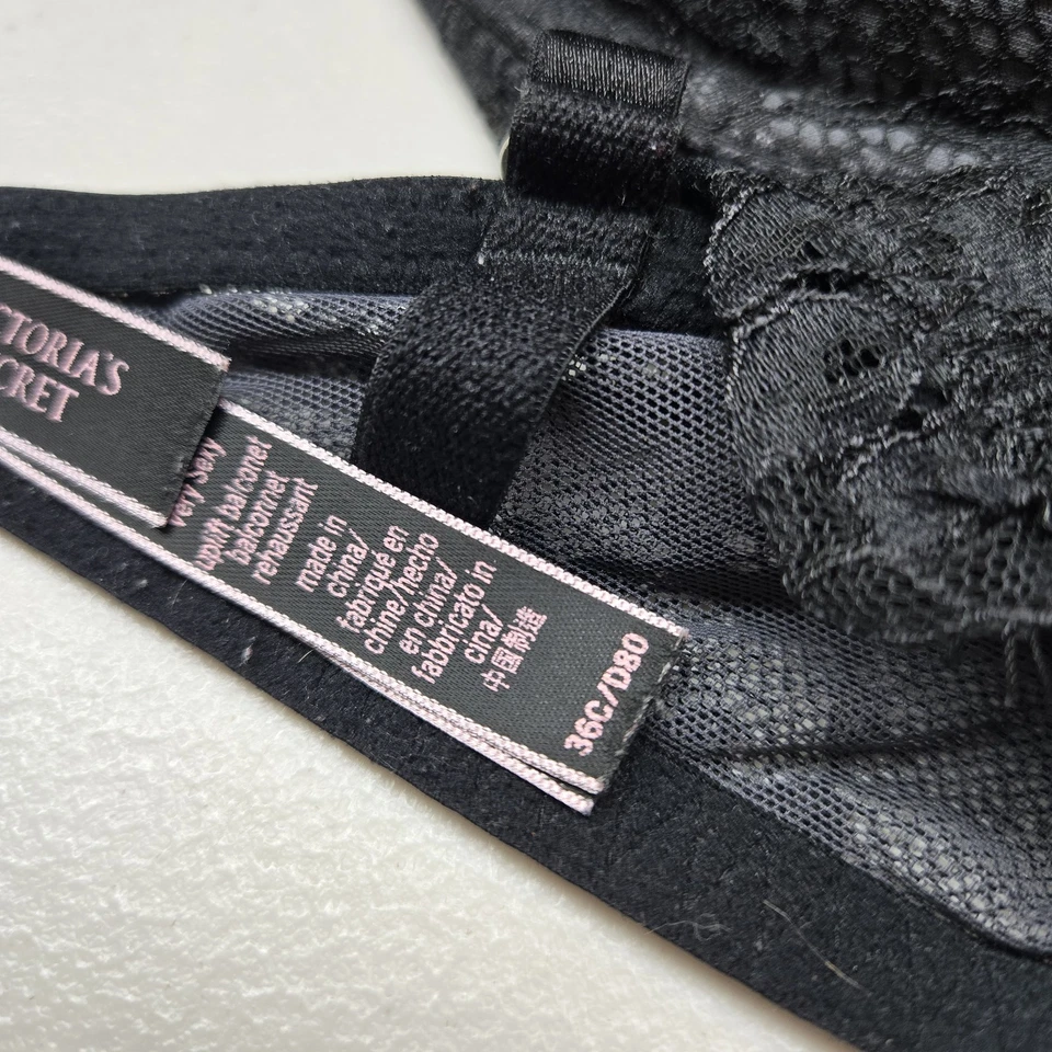 Sujetador Victoria's Secret Mujer 36C Negro Floral Muy Sexy Elevador Balconette Foto 3 de 4