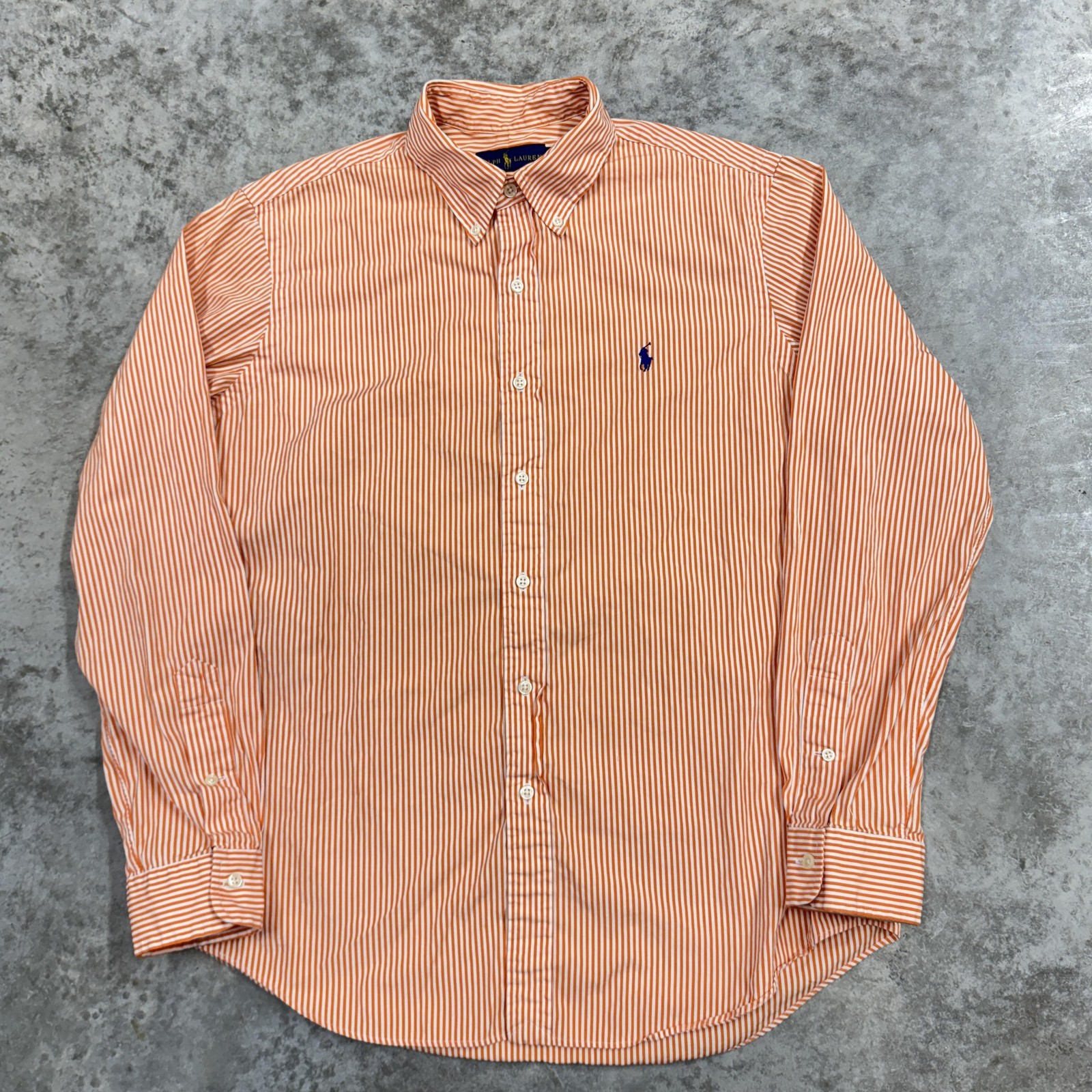 Ralph Lauren Shirt Mens Large Orange White Stripe Button Down Long Sleeve Casual