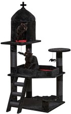 Gothic Cat Tree with Coffin Bed  55" Cat Tower with Spacious Cat Condo  Scratch...