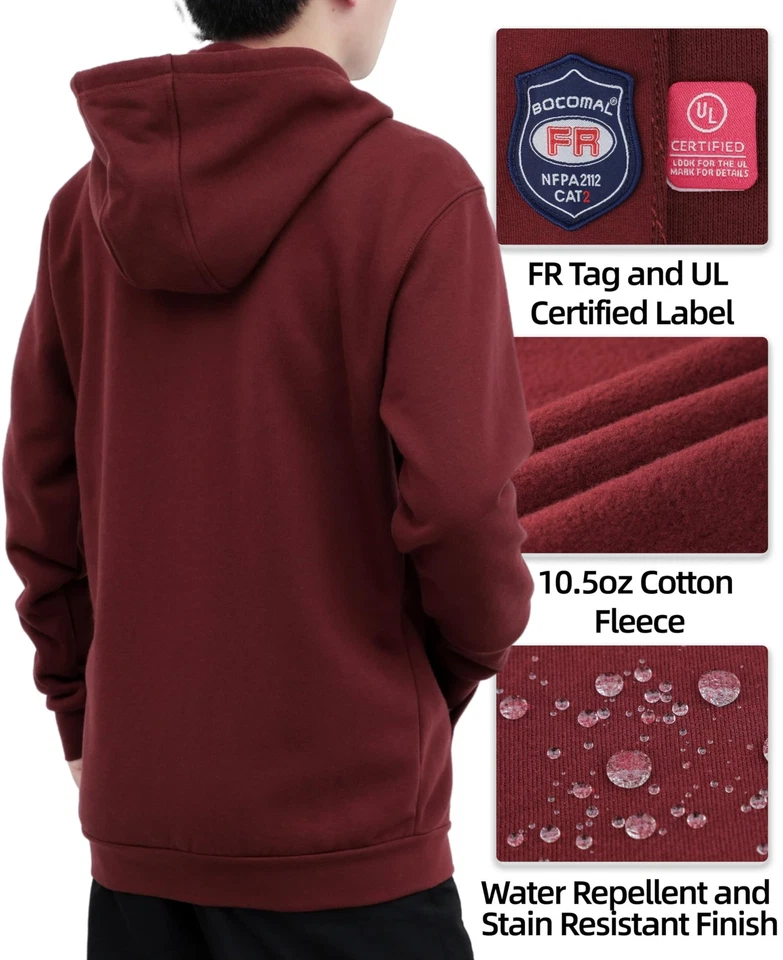 FR Sudadera FR Sudadera con Capucha Pullover Camisas 10.5oz Peso Medio Granate Resistente a la Llama... Foto 3 de 4