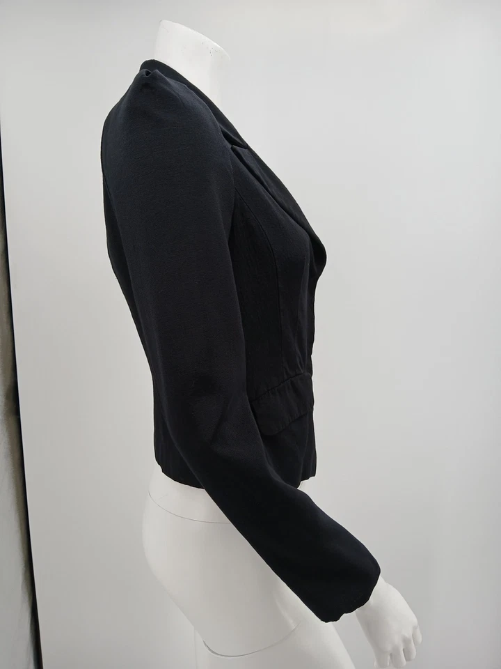 Blazer Vivienne Tam Mujer Negro Rayón Talla 4 Bolsillos Cortos Botones a Presión Rojo Lbl Foto 4 de 4