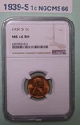 1939-S Lincoln SMALL ONE Cent NGC MS 66 RED Wheat Penny US COIN, SEE OTHER wheat