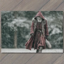 POSTCARD Fox Cloaked Wanderer Red Hood Snow Forest Winter Fantasy Christmas